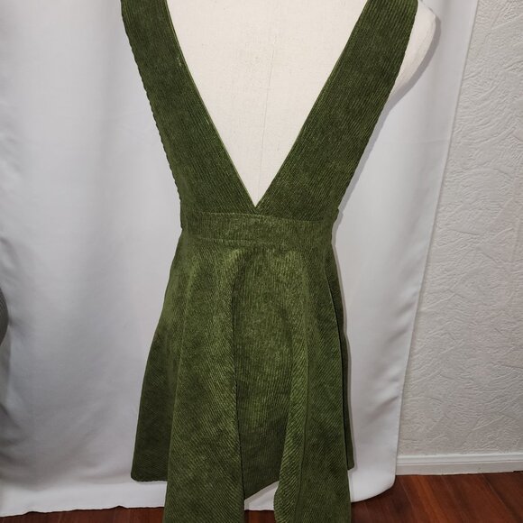 Frille Rose Forest army olive green corduroy mini dress - Picture 6 of 6